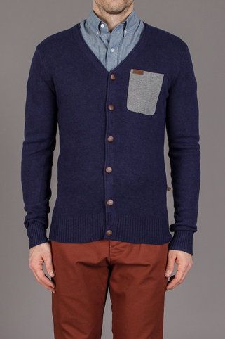 Makia Knit Cardigan with Single Breast Pocket in Navy | His Wear