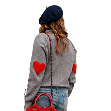 Chicwish Women's Comfy Casual Long Sleeve Heart Shape Patched Grey