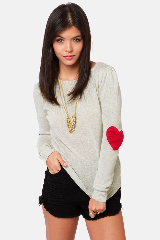 Cute Beige Sweater - Pullover Sweater - Elbow Patch Sweater - $42.00