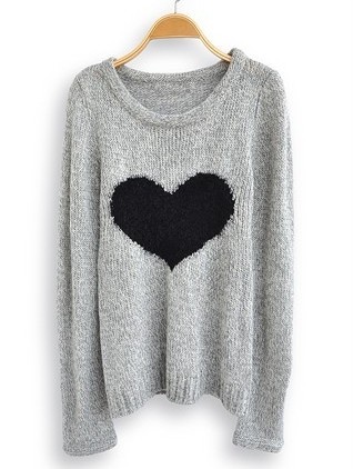 Light Grey Long Sleeve Love Heart Sweater on Luulla