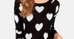 Cute Black Sweater - Heart Print Sweater - Knit Sweater - $47.00