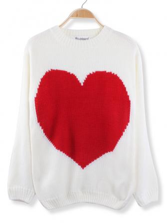 casual big red heart printed knitted pullover sweater at Banggood sold