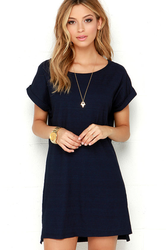 Obey Tatum Dress - Navy Blue Dres - Shirt Dress - T-Shirt Dress - $65.00