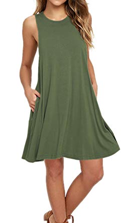 AUSELILY Women's Sleeveless Pockets Casual Swing T-Shirt Dresses at