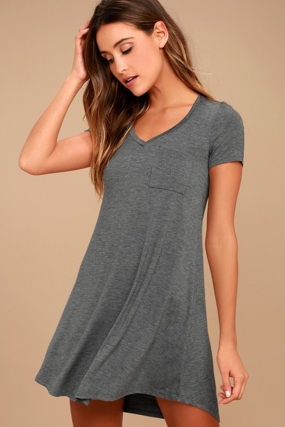 Grey Dress - Shift Dress - Shirt Dress