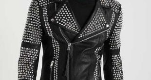 TIGHA Leather Jacket Black Silver BALE Size L Zip Pockets Beads