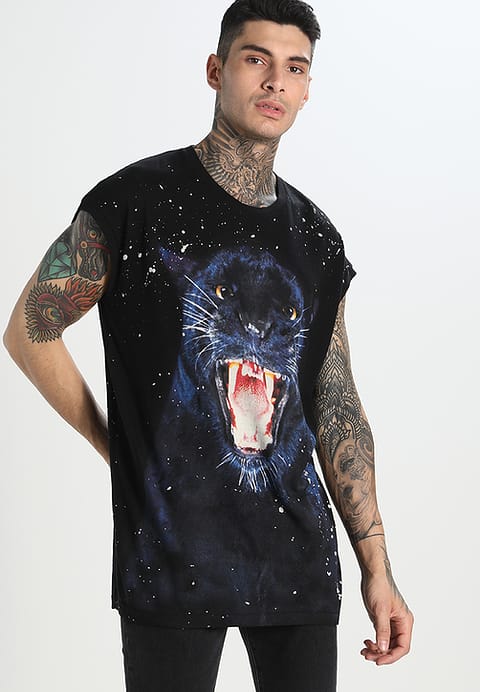 Fashion's Men Panther Black Black Print T-Shirt Tigha Cozy Men's Tops