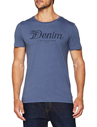 Tom Tailor Denim Men's T-Shirt Mit Rundhals Und Tom Tailor Slogan
