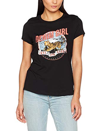 Tom Tailor Denim Women's Tiger Print T-Shirt, Black (Black 2999), X
