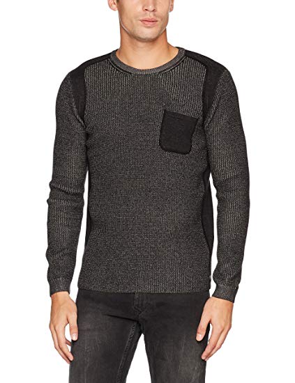 Tom Tailor Men's Plated Sweater with Pocket Jumper, Grey (Cyber Grey
