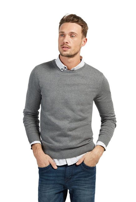 Buy Tom Tailor Grey Regular Fit Round Neck Sweater for Men Online