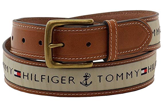 Tommy Hilfiger Men's Leather Casual Belt with Fabric Inlay, 44 at