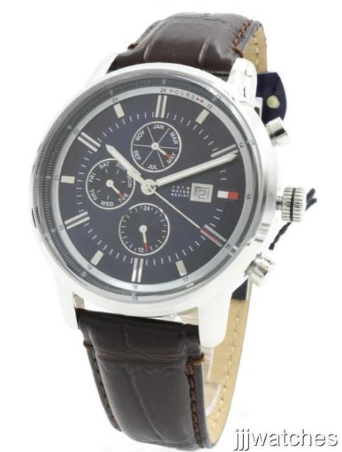 Tommy Hilfiger Men Multifunction Brown Leather Watch 44mm 1791244