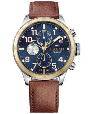 Tommy Hilfiger Men's Brown Leather Strap Watch 46mm 1791137