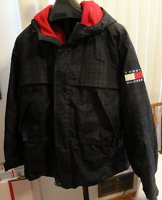TOMMY HILFIGER L Winter Jacket Coat Hood Plaid Vintage 90s Green w