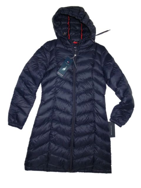 Tommy Hilfiger Women's Long Hooded Packable Down Coat W/ Contrast