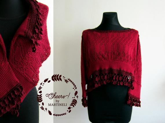 XXL Red Crochet Top Shrugs Boleros Floral Flower Top Knit Lace | Etsy