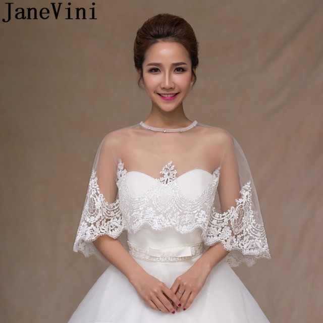 JaneVini 2018 Top Bolero Lace Wedding Bolero Wraps Beaded White/Red