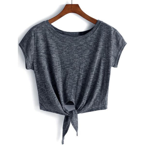 Dark Grey Knotted Crop T-Shirt ($9.99) ❤ liked on Polyvore