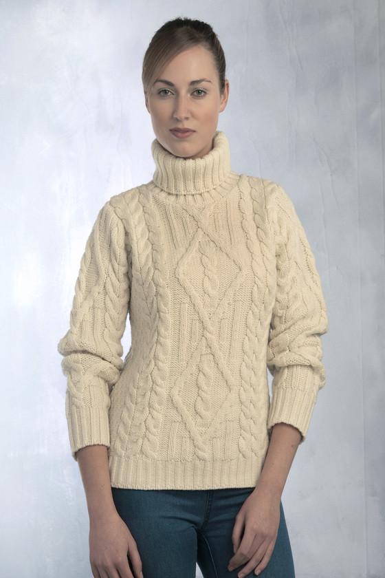 Women's Aran Turtleneck Sweater - Natural u2013 Aran Sweaters Direct