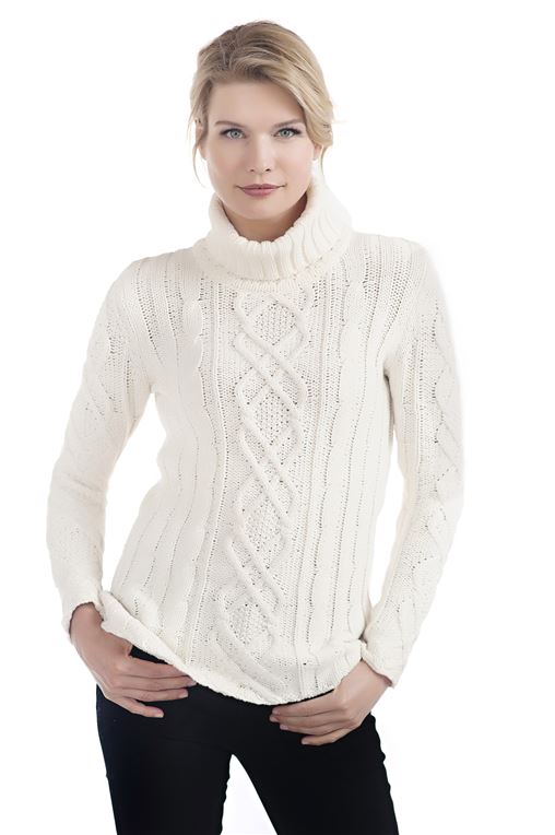 Ivory Cable Knit Turtleneck Sweater | Womens Faux Fur Clothing