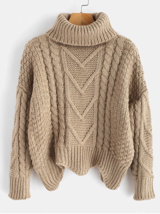 49% OFF] 2019 Chunky Knit Turtleneck Sweater In LIGHT KHAKI ONE SIZE