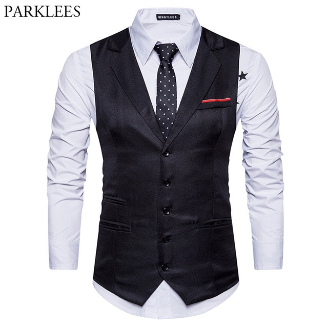 Fashion Turn down Collar Single Breasted Suit Vest Men 2018 Casual