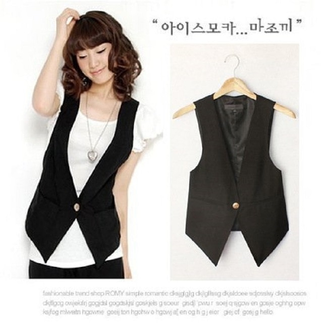 Women's High Quality Solid Black Cool Vests Summer Plus Size Suit