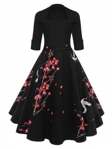 2019 Floral Blossom Vintage Swing Dress | Rosegal.com