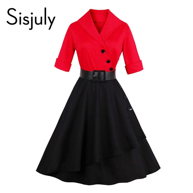 Sisjuly women vintage dress 1950s patchwork belts summer retro
