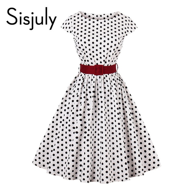 Sisjuly 1950s vintage dresses polka dots pleated a line mid calf