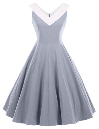 Amazon.com: GownTown Womens 1950s Vintage Dress V-Neck Dresses Swing