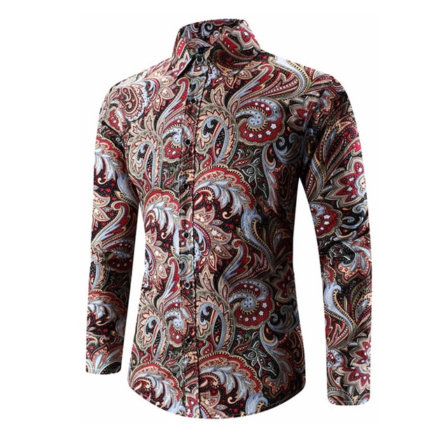 2017 Spring Autumn Medusa Shirt Men's Floral Print Shirt Plus Size