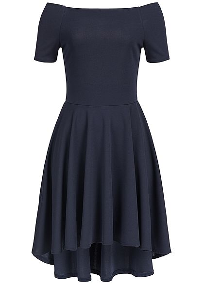 Styleboom Fashion Damen Kleid Off Shoulder Vokuhila navy blau
