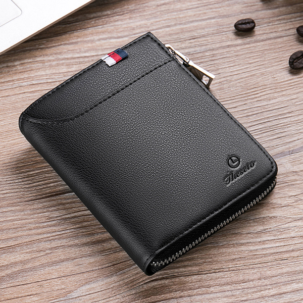 men zipper leather wallet with external card slot at Banggood