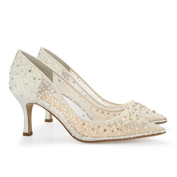 Evelyn Luxury Jewel Kitten Heel Ivory Wedding Shoes | Bella Belle Shoe