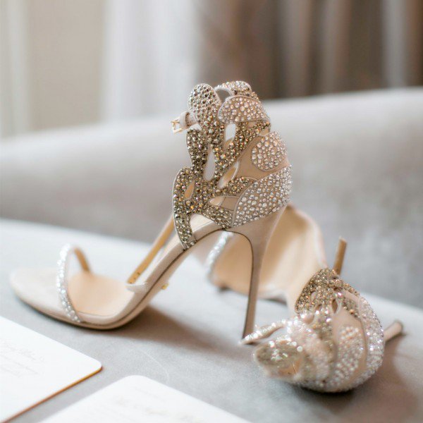 Champagne Wedding Shoes Rhinestone Stiletto Heels Bridal Sandals for