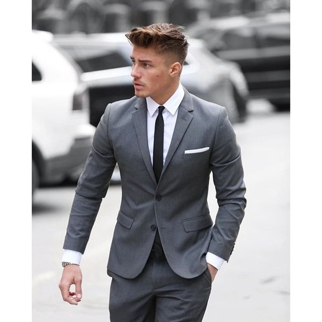Custom Made Grey Men Suit Formal Skinny Business Men Office Work
