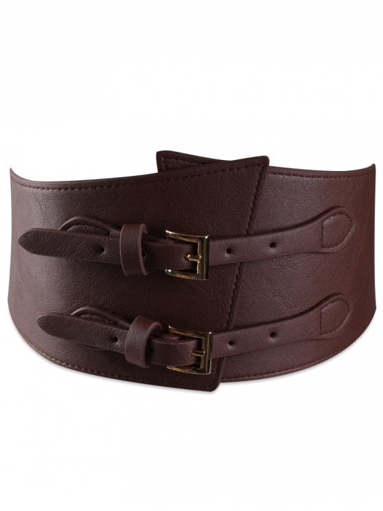 18% OFF] 2019 Metal Buckle Two Holes Decoration Wide Waist Belt In