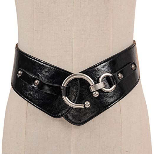 Herebuy - Vintage Leather Elastic Waist Belt Fashion Wide Belts for