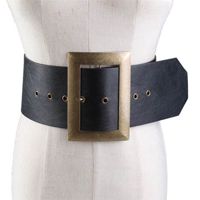 Vintage PU Girdle for Woman Oversized Metal Buckle Wide Belt Women's
