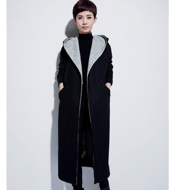 large Collar Hood Wool Coat Winter Coat Women OverSize Wool Jacket