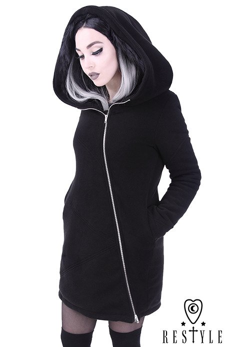 Black winter jacket with pockets, Huge hood
