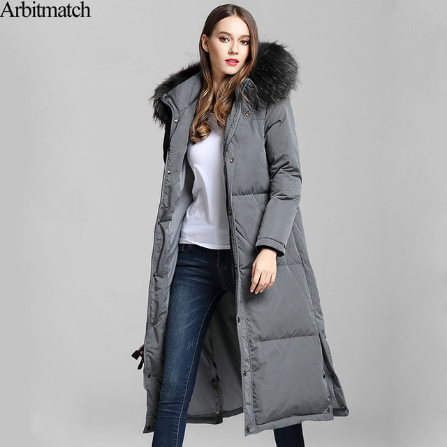 Arbitmatch New Long Down Coats Winter Down Jacket Women Natural