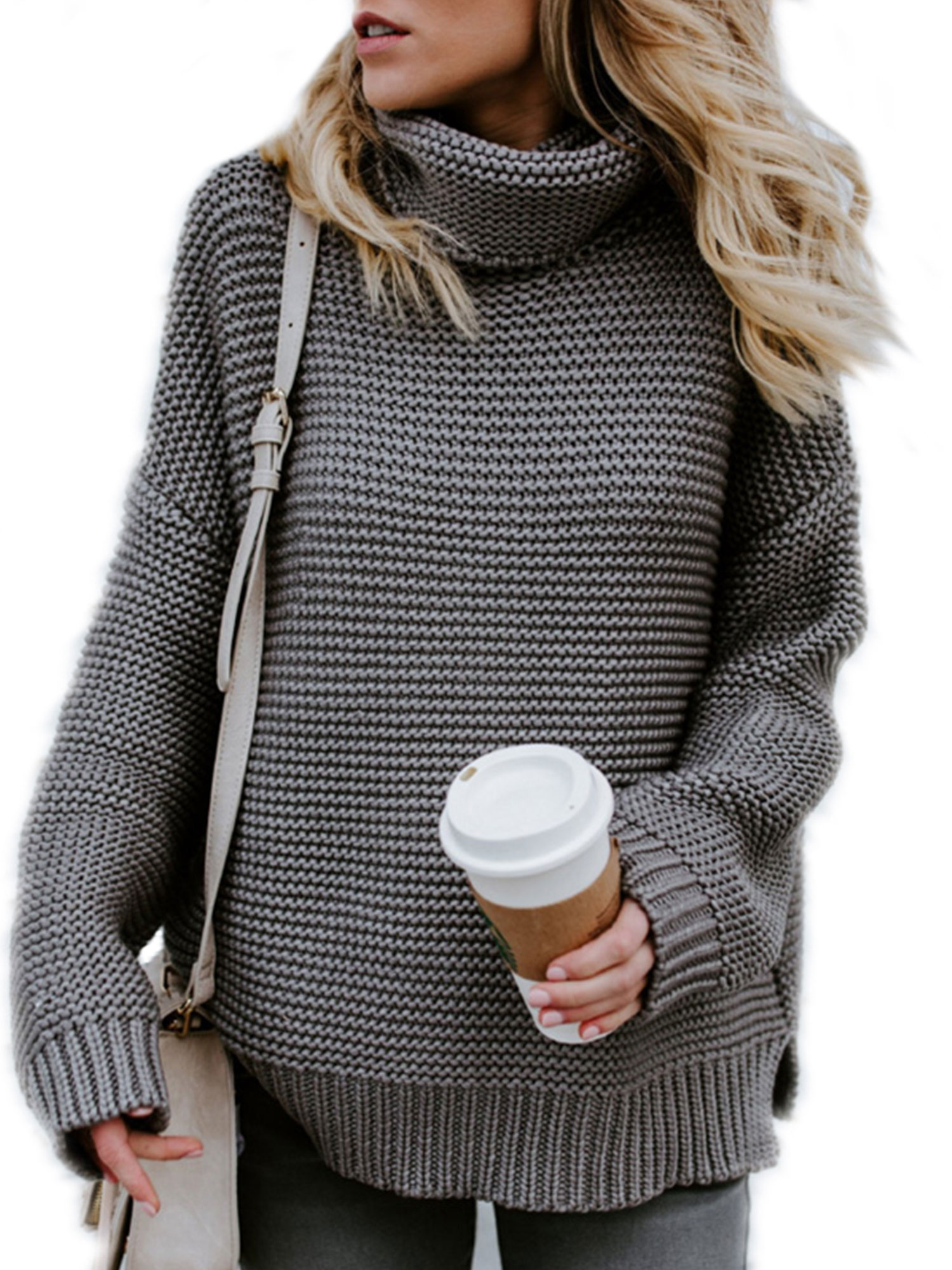 HIMONE - Knitted Sweaters for Women High Neck Chunky Knit Pullover