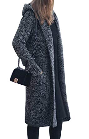 Amazon.com: OULIU-Women Winter Thick Long Hooded Knit Cardigan