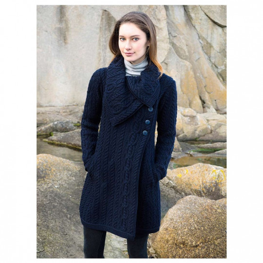 Aran Knit Coats | Irish Wool Coats Women's | Irish Sweater Coats