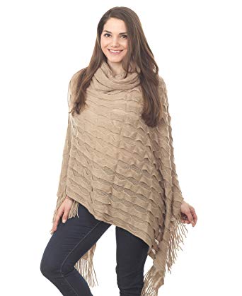 Women Winter Warm Ruffle Trim Knit Poncho-like Shawl Wrap, 44