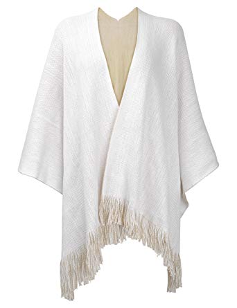 ZLYC Women's Reversible Winter Knitted Faux Cashmere Fringe Poncho