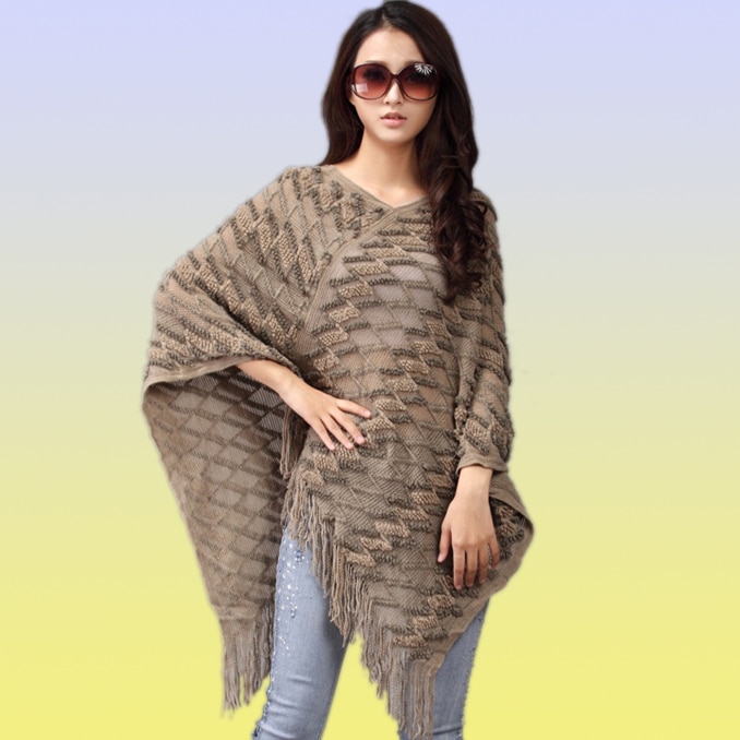 Winter knit poncho for women